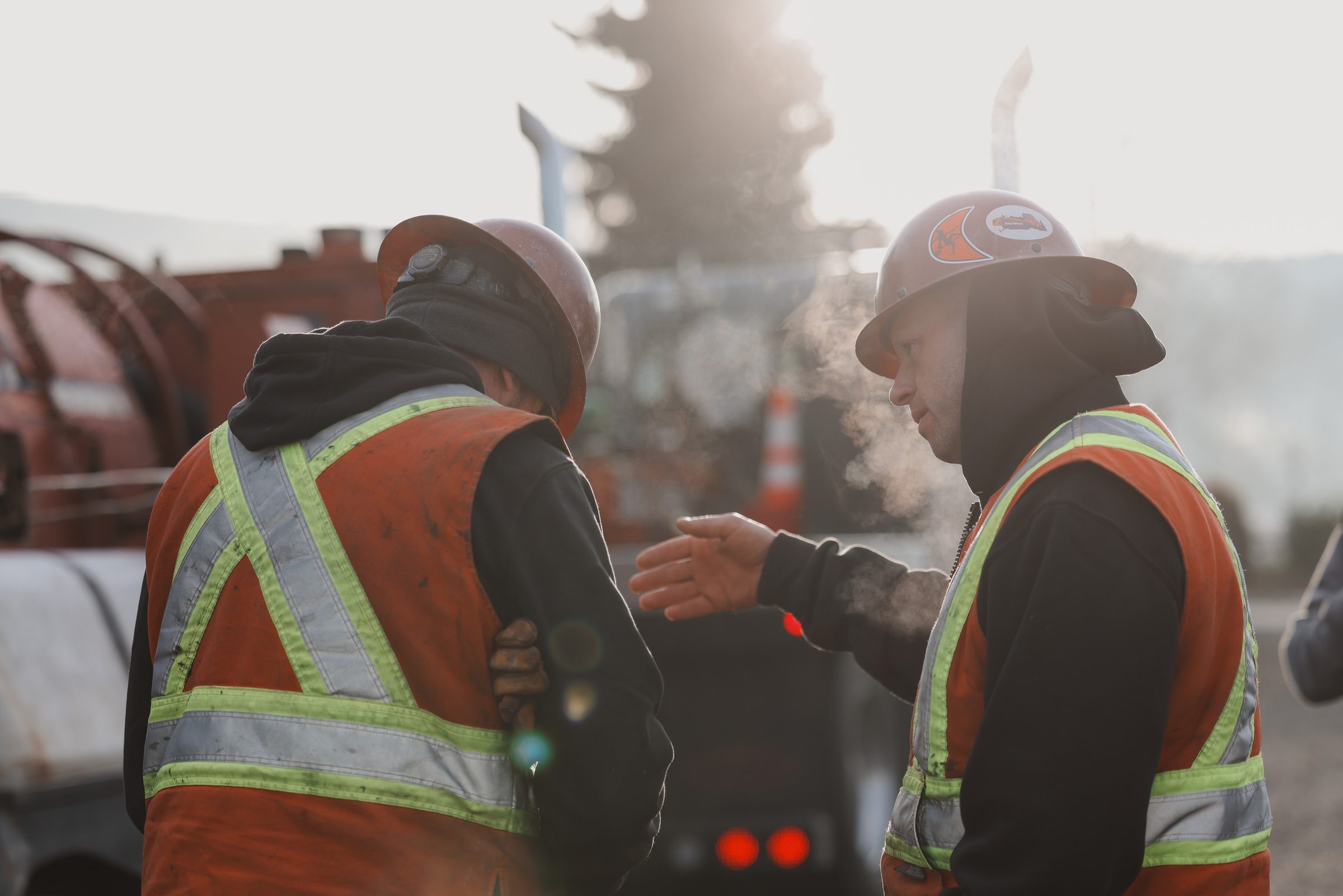 Crew conversation, golden hour
